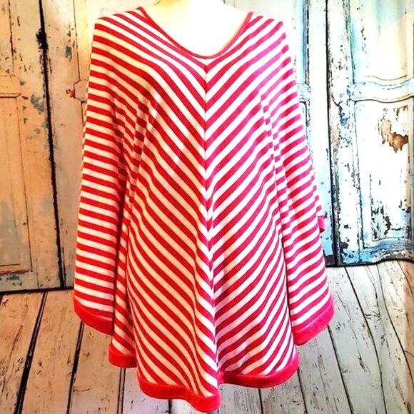 Kaktus Hot Pink & White Striped Poncho Style Top Size S NEW w/ Tags Boho Artsy - Picture 12 of 12